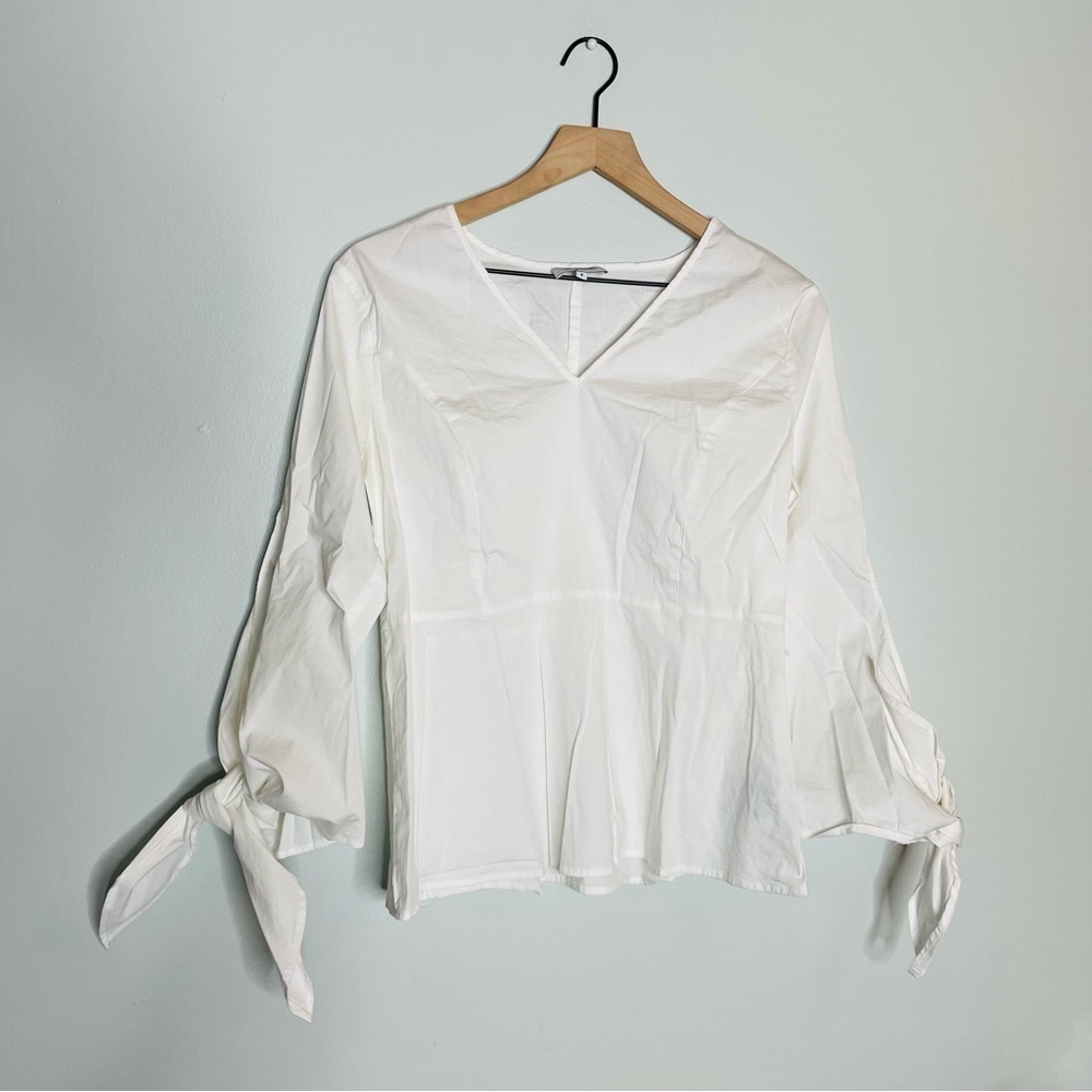 Universal Standard White V-Neck Blouse with Tie Cuffs
